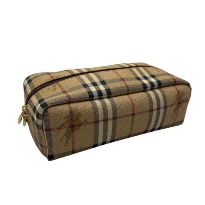 BURBERRY バーバリー トラベル ポーチ レディース PVC ノバチェック シャドーホース ベージュ系 ブランド 大きめ レディース かわいい 化粧ポーチ 小物入れ 中古 W４