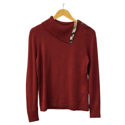 BURBERRY LONDON バーバリー ニットトップス レディース ウール セーター タートルネック チェック柄 リブ編み レッド 2サイズ FB042-923-16 中古 T1