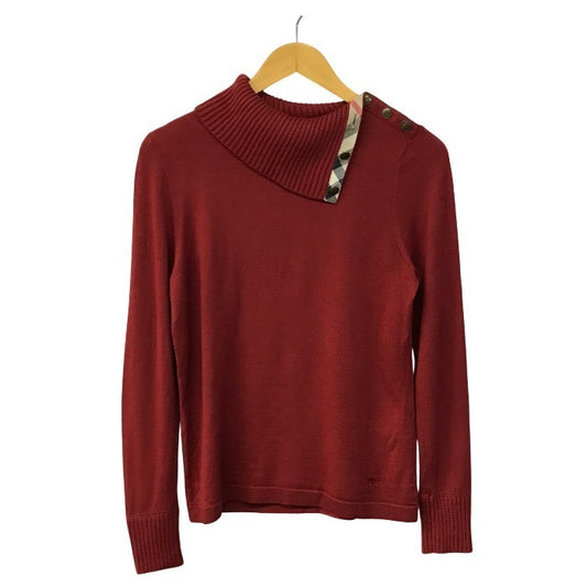 BURBERRY LONDON バーバリー ニットトップス レディース ウール セーター タートルネック チェック柄 リブ編み レッド 2サイズ FB042-923-16 中古 T1