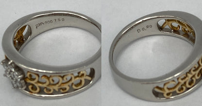 Pt900/K18 ダイヤ0.20ct フラワーモチーフ リング 13号 中古 D4