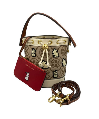 TORY BURCH トリーバーチ Tモノグラム ジャガード ベルバッグ/バケットバッグ 2023年限定 ラビット 中古 D4