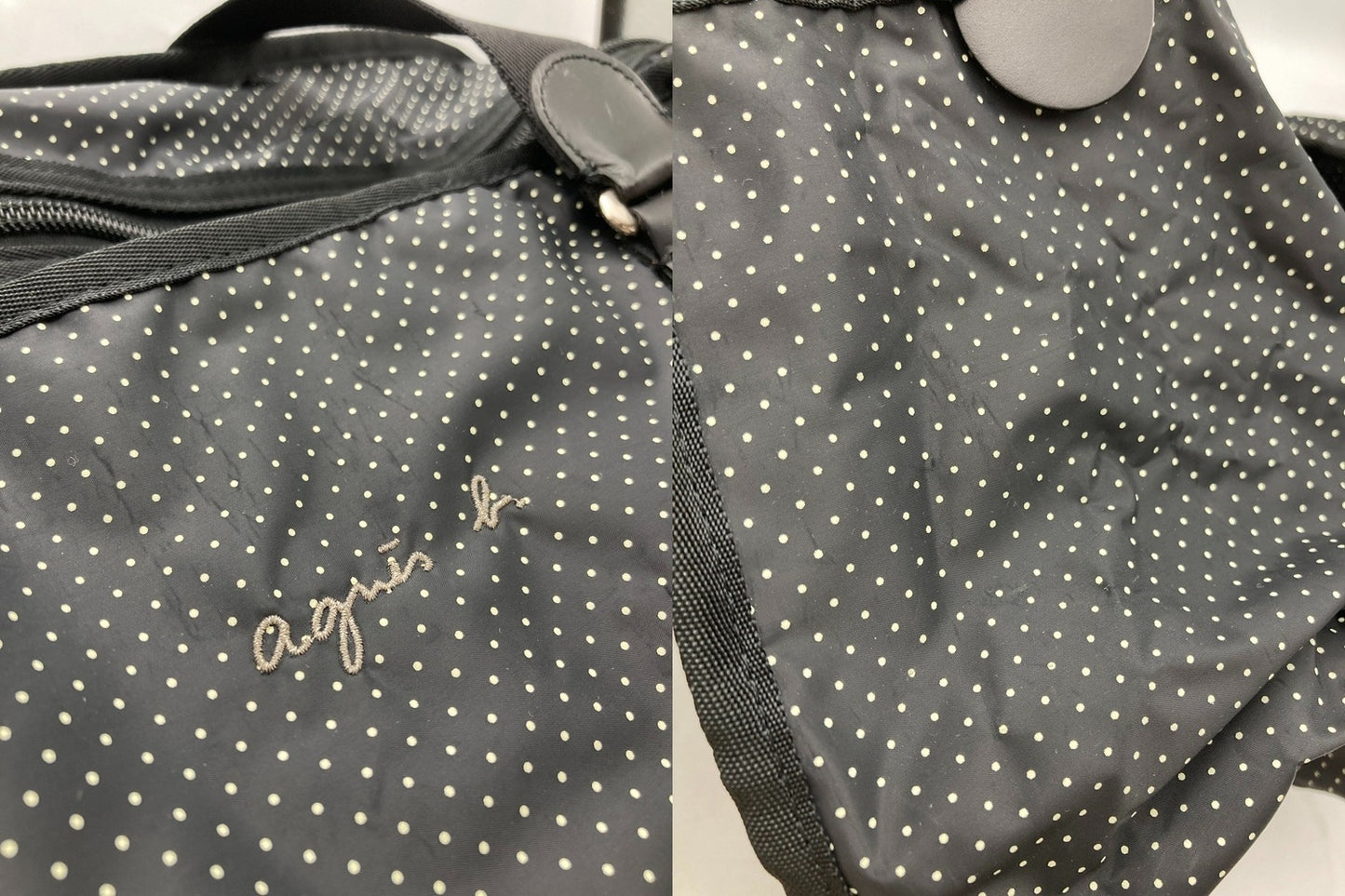agnes b. VOYAGE アニエスベー ボヤージュ ナイロン ボストンバッグ ドット 水玉 中古 D4
