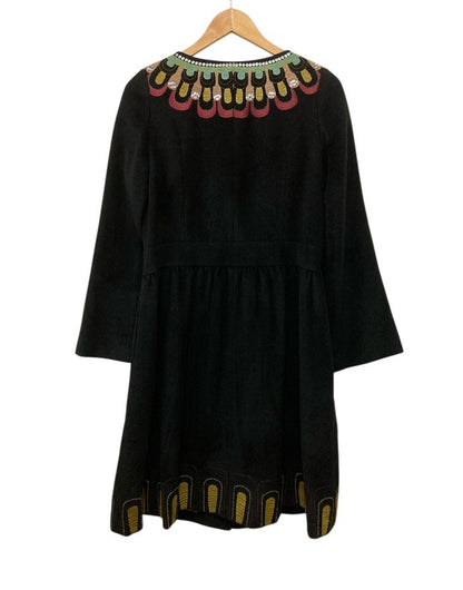 jocomomola ホコモモラ 刺繍 ビーズ ワンピース サイズ40 ブラック 中古 D4