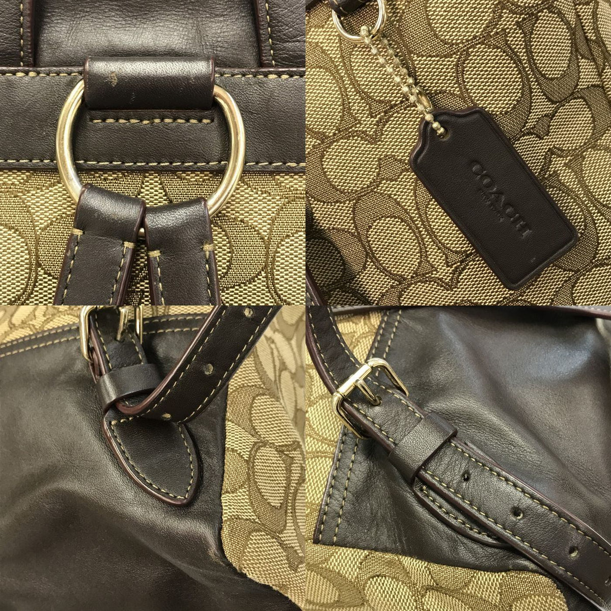 COACH コーチ シグネチャー リュック レディース バックパック デイパック 巾着 ターンロック ベージュ/ブラウン 中古 T1