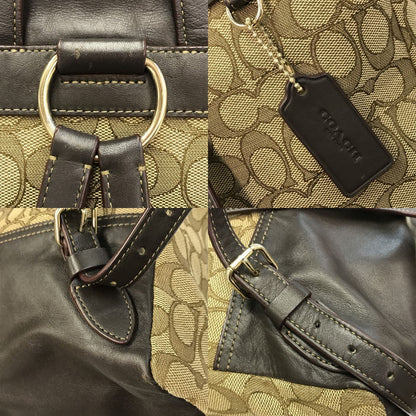 COACH コーチ シグネチャー リュック レディース バックパック デイパック 巾着 ターンロック ベージュ/ブラウン 中古 T1