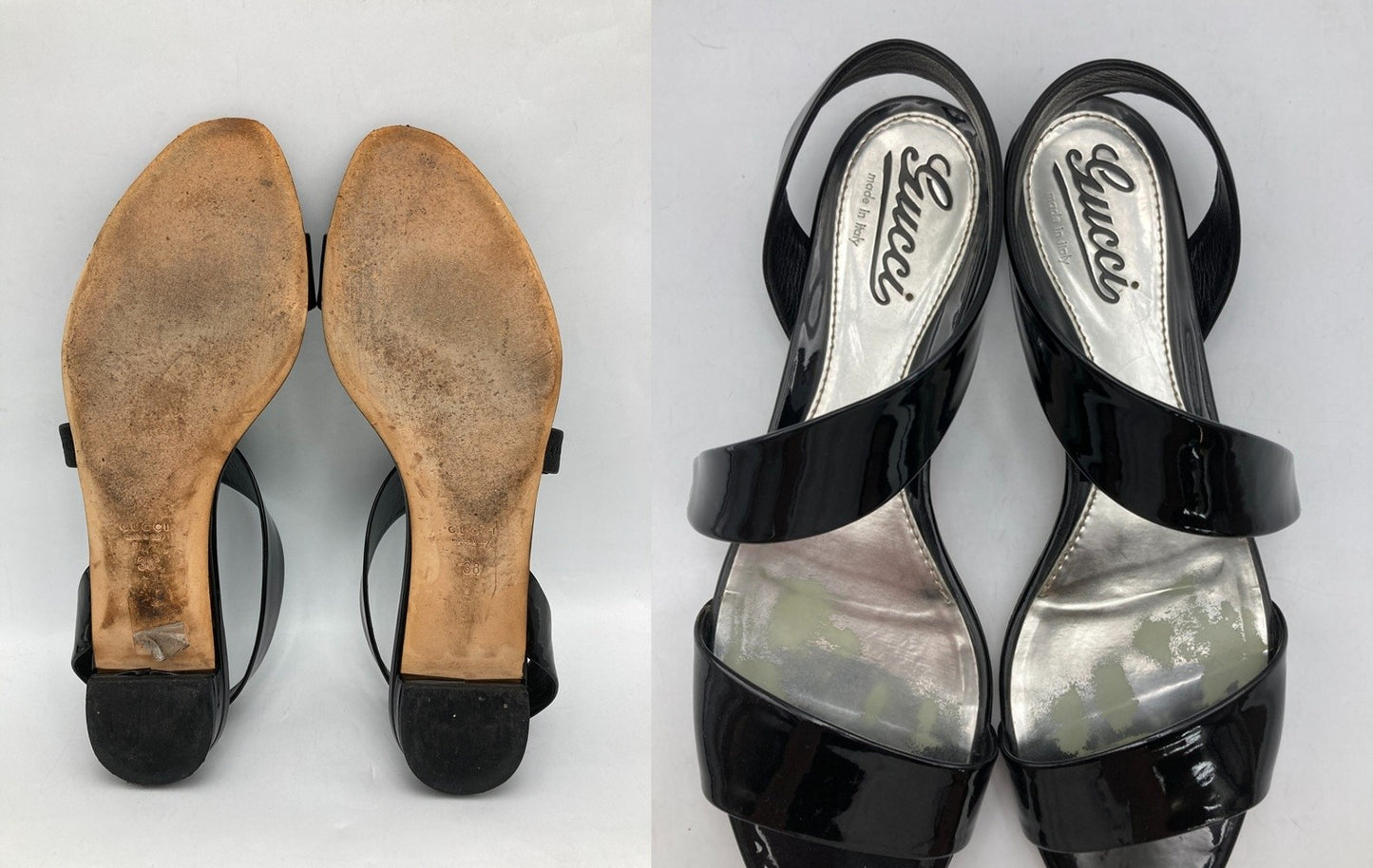 GUCCI グッチ エナメル ローヒール サンダル サイズ38 レディース 中古 D4