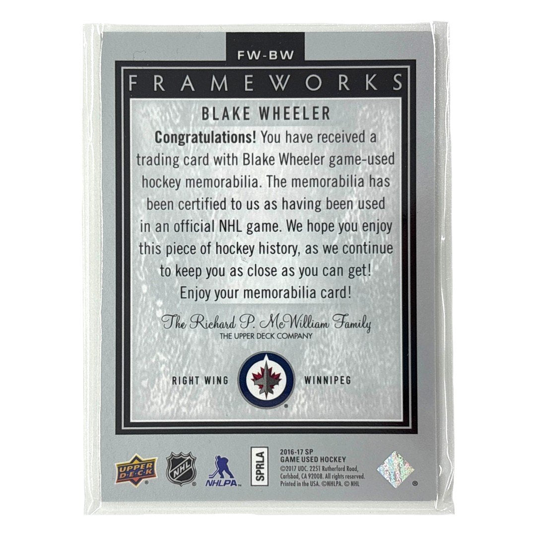 UPPER DECK NHLカード SP GAME USED BLAKE WHEELER WINNIPEG JETS #FW-BW 中古 IT1