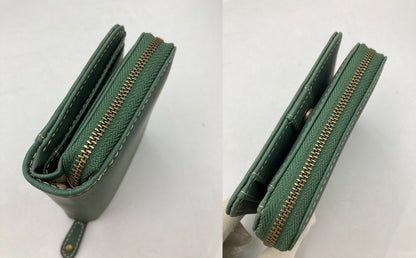 SNOOPY スヌーピー 2つ折り財布 コンパクト ラウンドファスナー 刺繍 グリーン 中古 D4