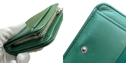 土屋鞄 TSUCHIYA KABAN フリンジ スモールウォレット スムースラムスキン グリーン 二つ折り財布 コンパクト レディース 羊革 財布 中古 W４