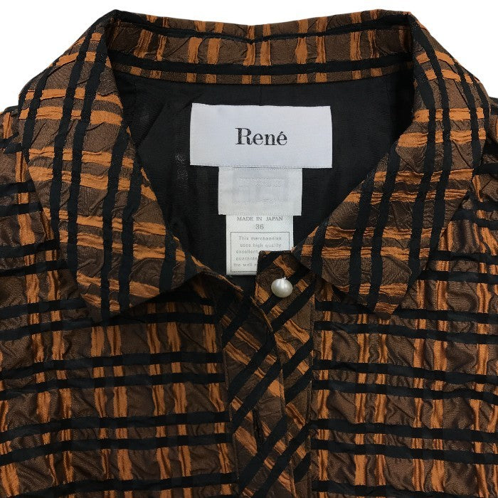 Rene ルネ TISSUE ワンピース レディース フレア 5分袖 チェック柄 ベルト付き しわ加工 ブラウン 36サイズ 6136077 中古 T1