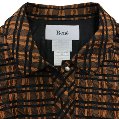 Rene ルネ TISSUE ワンピース レディース フレア 5分袖 チェック柄 ベルト付き しわ加工 ブラウン 36サイズ 6136077 中古 T1