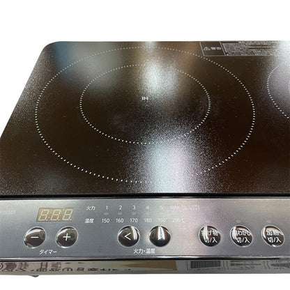アイリスオーヤマ 2口 IHクッキングヒーター 最大1400W 100V 脚付き(18cm) ブラック IHK-WT41SAZ-B 電化 工事不要 安全 高火力 過熱防止 中古 R4
