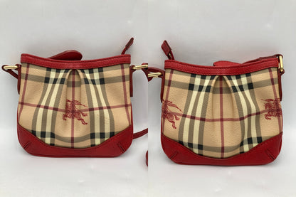 BURBERRY バーバリー ノバチェック ショルダーバッグ  レッド/ベージュ 中古 D4
