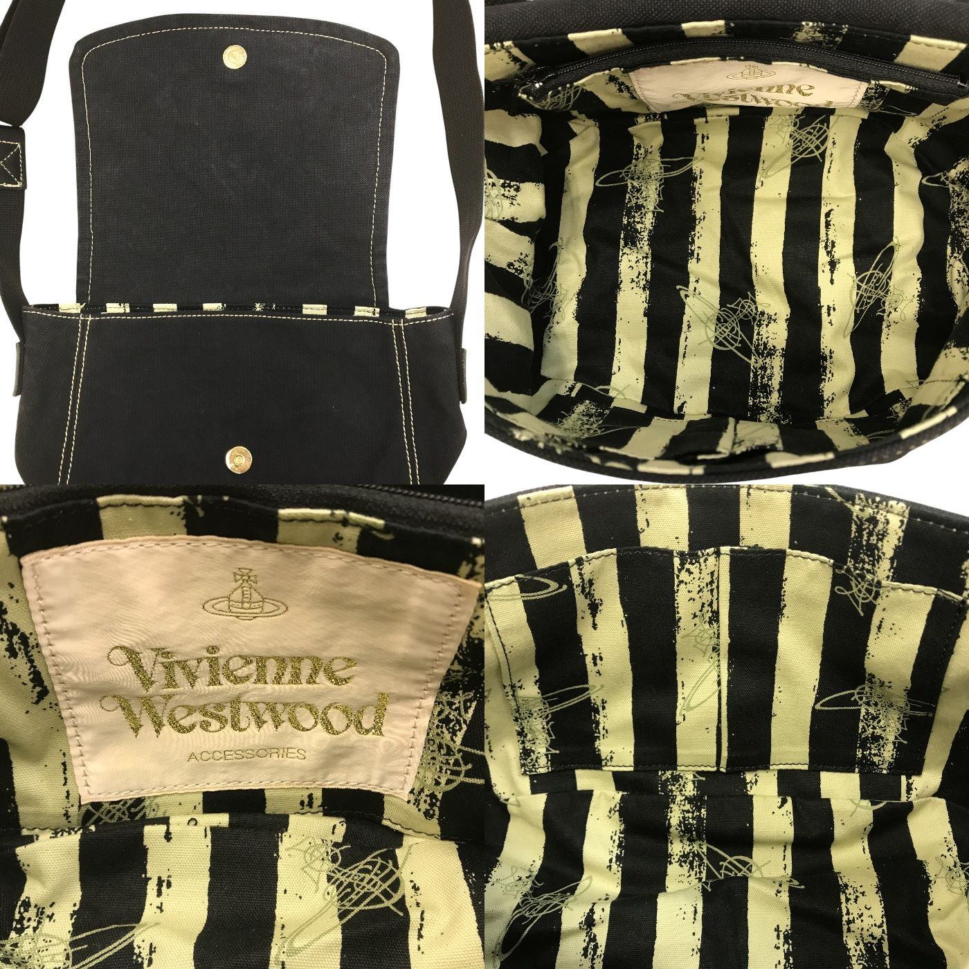 Vivienne Westwood ヴィヴィアンウェストウッド ショルダーバッグ ユニセックス キャンバス ビッグ オーブ マグネット メッセンジャー 斜め掛け ブラック 中古 T1