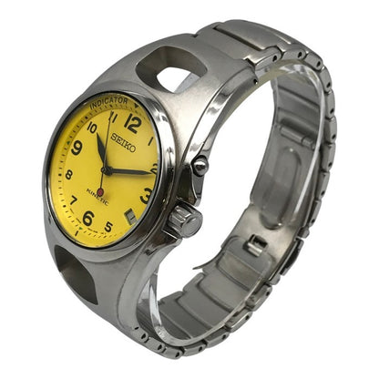 SEIKO セイコー KINETIC 腕時計 メンズ アナログ クォーツ デイト SS キネティック 発電 シルバー/イエロー 5M42-0E70 中古 T1