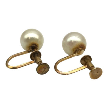 K18/パール 8mm イヤリング レディース 両耳 2個セット ネジ式 シンプル ゴールド 中古 T1