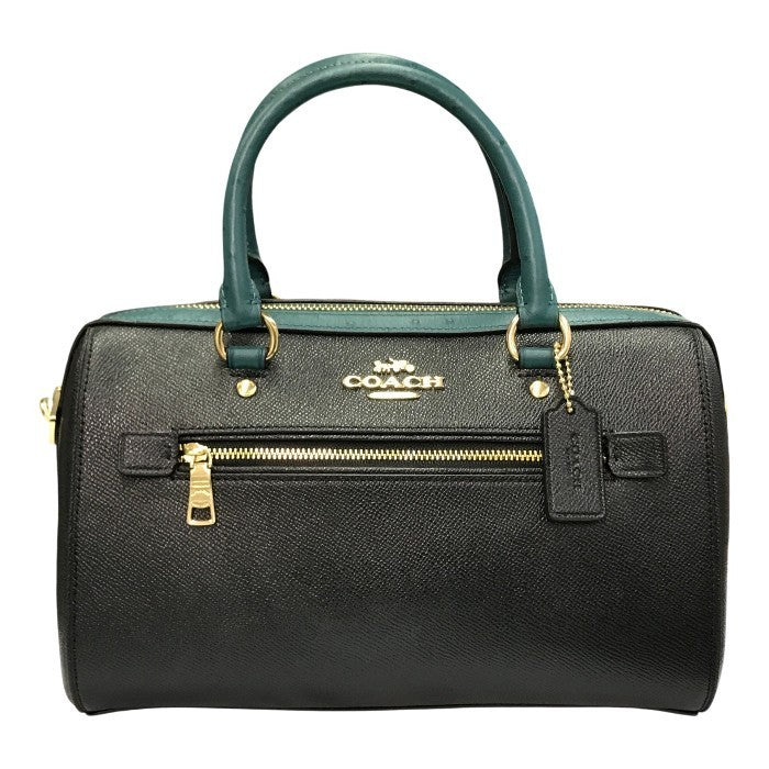COACH コーチ ハンドバッグ レディース レザー 2way 斜め掛け ショルダー ボストン ブラック/グリーン F88033 中古 T1