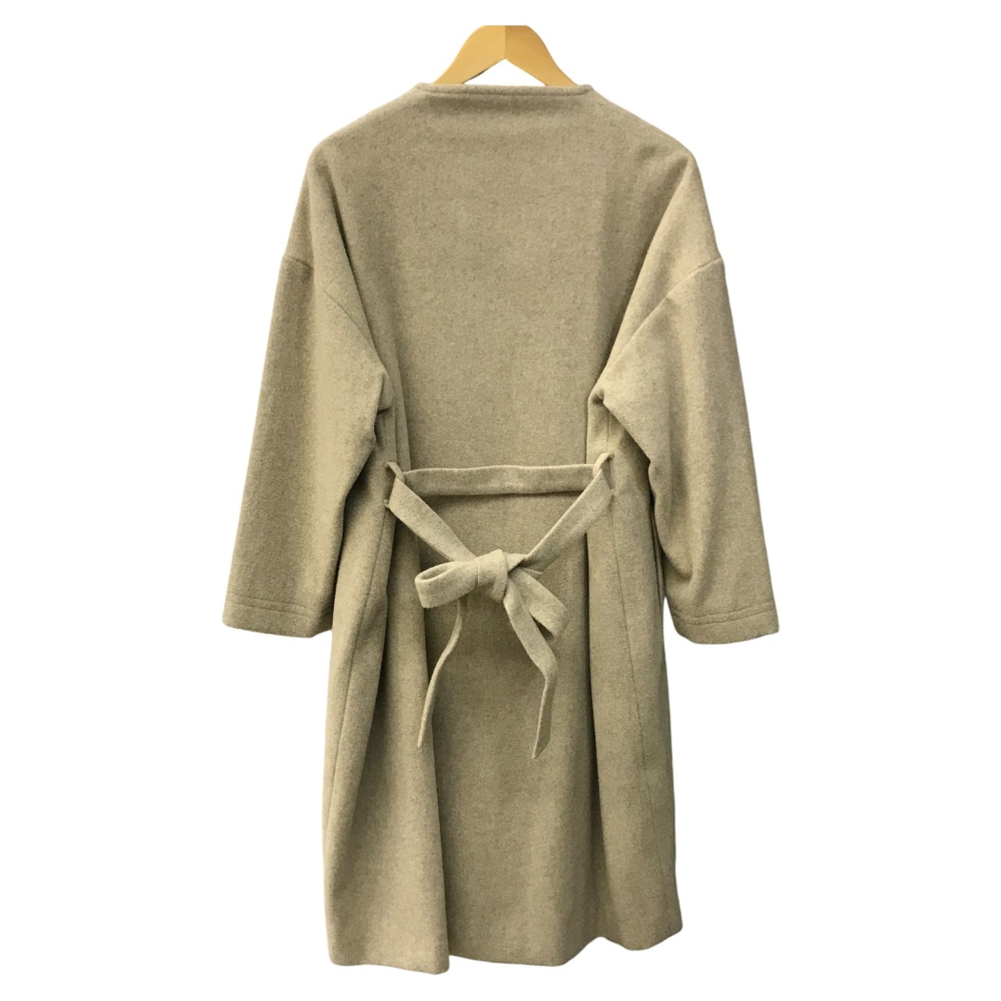 オオカミとフクロウ ノーカラーコート レディース 冬 ウール ロング ベルト 裏地あり ベージュ portom21152 中古 T1