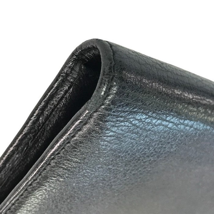 CHANEL シャネル 長財布 レディース 2つ折り レザー カメリア ココマーク シルバー金具 ブラック 中古 T1