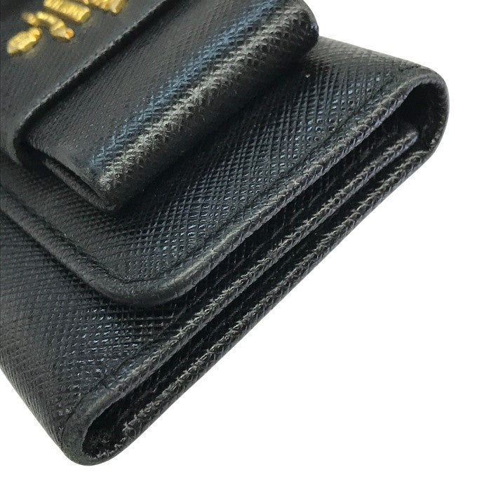 PRADA プラダ 6連キーケース レディース サフィアーノ レザー リボン ゴールド金具 ブラック 中古 T1