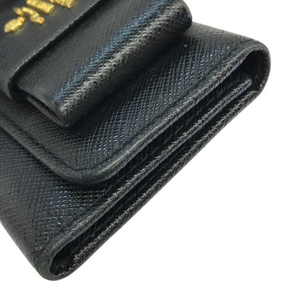 PRADA プラダ 6連キーケース レディース サフィアーノ レザー リボン ゴールド金具 ブラック 中古 T1