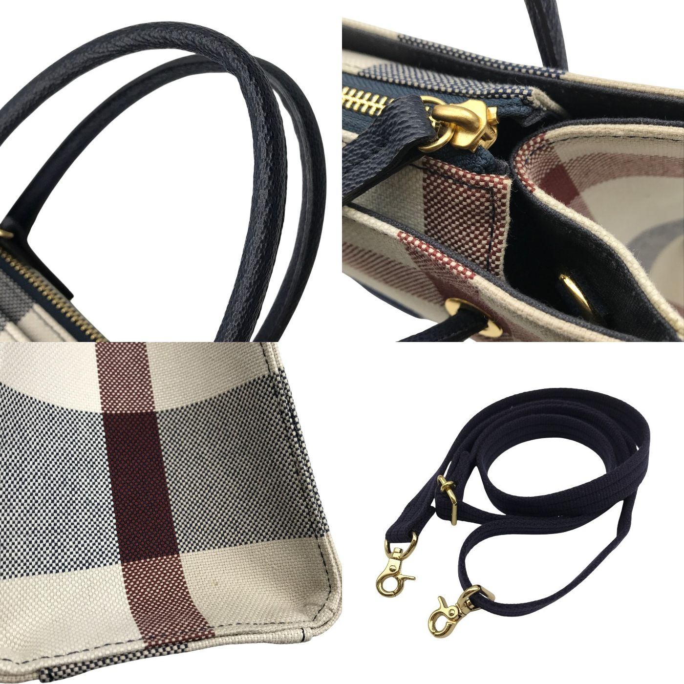 ブルーレーベル クレストブリッジ ハンドバッグ レディース 2way ショルダー チェック柄 布地 コンパクト ベージュ/レッド/ネイビー 中古 T1