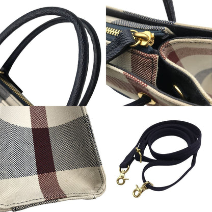 ブルーレーベル クレストブリッジ ハンドバッグ レディース 2way ショルダー チェック柄 布地 コンパクト ベージュ/レッド/ネイビー 中古 T1