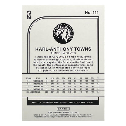 PANINI NBAカード HOOPS KARL-ANTHONY TOWNS TIMBERWOLVES /199 #111 中古 IT2