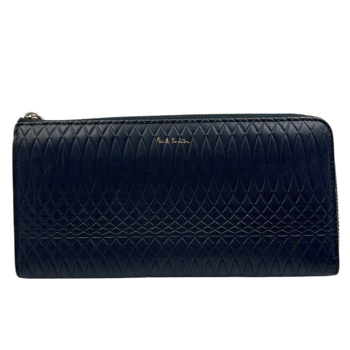 Paul Smith ポールスミス No.9 長財布 メンズ エンボス レザー L字ファスナー ネイビー/レッド/グリーン 本革 カード入れ 小銭入れ 札入れ 中古 W1