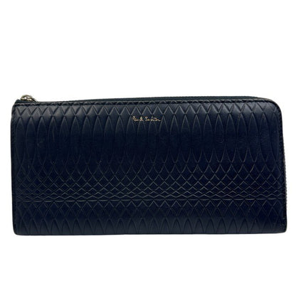 Paul Smith ポールスミス No.9 長財布 メンズ エンボス レザー L字ファスナー ネイビー/レッド/グリーン 本革 カード入れ 小銭入れ 札入れ 中古 W1