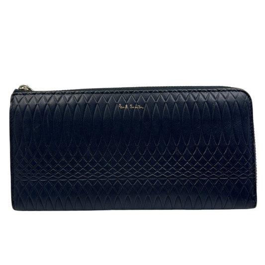 Paul Smith ポールスミス No.9 長財布 メンズ エンボス レザー L字ファスナー ネイビー/レッド/グリーン 本革 カード入れ 小銭入れ 札入れ 中古 W1