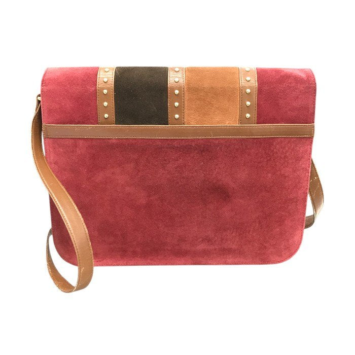 YVES SAINT LAURENT イヴサンローラン ショルダーバッグ ユニセックス スウェード スエード ヴィンテージ 斜め掛け メッセンジャー スタッズ レッド/ブラウン系 中古 T1