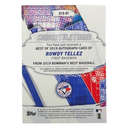 TOPPS MLBカード BOWMAN'S BEST ROWDY TELLEZ TORONTO BLUE JAYS #B19-RT 中古 IT2