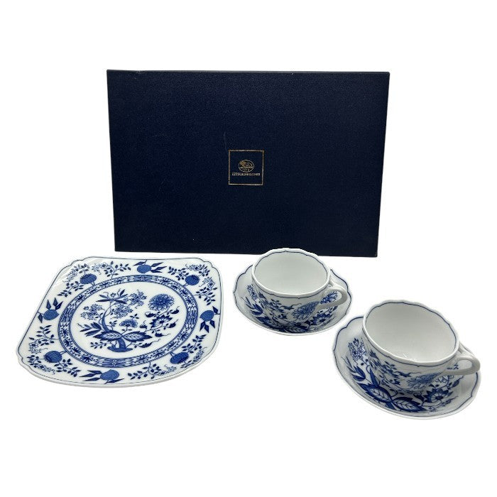 HUTSCHENREUTHER フッチェンロイター ブルーオニオン スクエアプレート24cm＆コーヒー ペア 洋食器 カップ＆ソーサー 皿 中古 W４