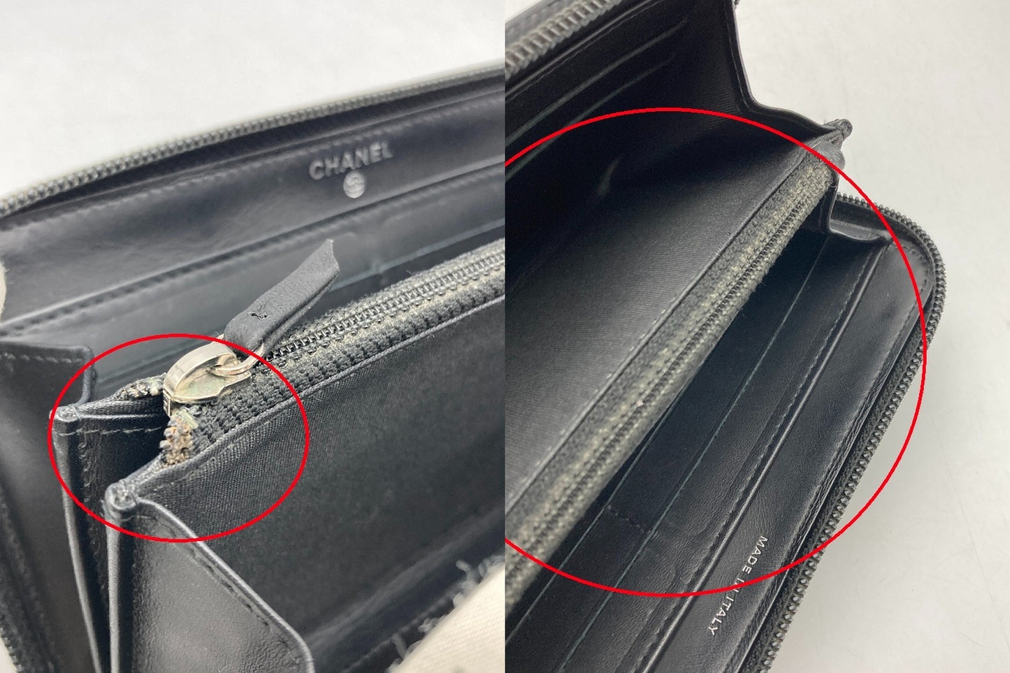 CHANEL シャネル キャビアスキン ラウンドファスナー長財布 ブラック 中古 D4