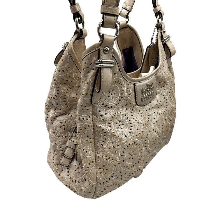 COACH コーチ マディソン マギー パンチングレザー トートバッグ 19625 本革 鞄 ブランド レディース パールベージュ 中古 W４