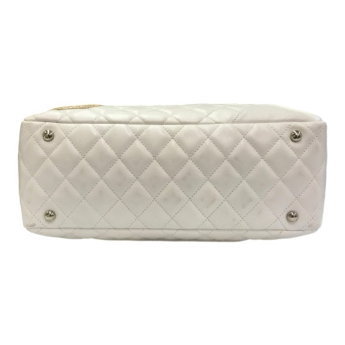 CHANEL シャネル ボーリングバッグ ホワイト カンボンライン レザー/パイソン ショルダーバッグ キルティング ホワイト/ブラック/ベージュ 中古 T1