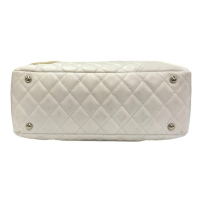 CHANEL シャネル ボーリングバッグ ホワイト カンボンライン レザー/パイソン ショルダーバッグ キルティング ホワイト/ブラック/ベージュ 中古 T1