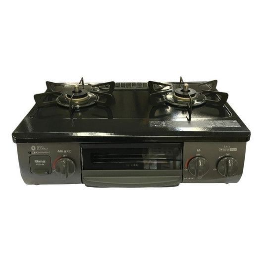 リンナイ グリル付きガステーブル グレーメタリック 都市ガス用 12A/13A 左強火力 RT35NJH 中古 T1