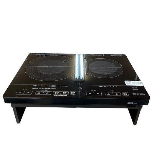 アイリスオーヤマ IH 2口 調理器 IHC-WKG3-B フルフラット 高火力 過熱防止 台付き 中古 R4