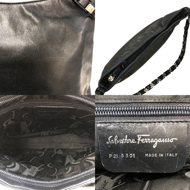 Salvatore Ferragamo サルヴァトーレ フェラガモ ショルダーバッグ レディース ヴァラ チェーンショルダー ブラック P21 8801 中古 T1
