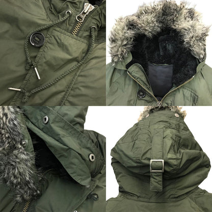FRED PERRY フレッドペリー ダウンジャケット メンズ ミリタリー コート N-3B フード ファー Mサイズ カーキグリーン J4237 中古 T1