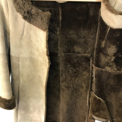 BALLSEY ボールジー ムートンコート レディース 冬 ミドル丈 リアルムートン 羊革 ノーカラー ベージュ 38サイズ 11-08-74-08206 中古 T1