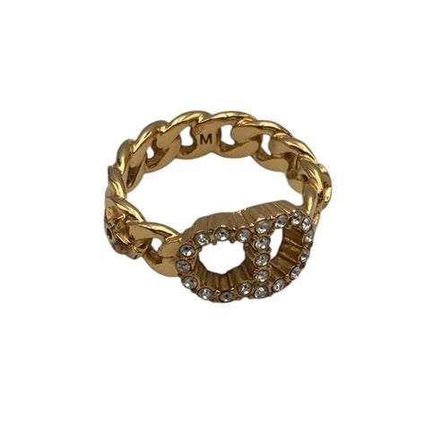 Christian Dior ディオール CDロゴ ラインストーン リング 中古 D4