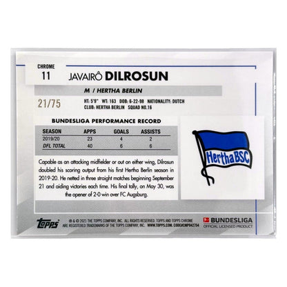 TOPPS サッカーカード CHROME JAVAIRO DILROSUN HERTHA BERLIN /75 #11 中古 IT1