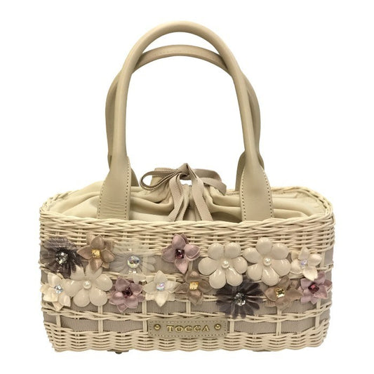 TOCCA トッカ FLOWER RATTAN かごバッグ レディース 春夏 お花 フラワー ハンドバッグ ビジュー ホワイト 6226425 中古 T1