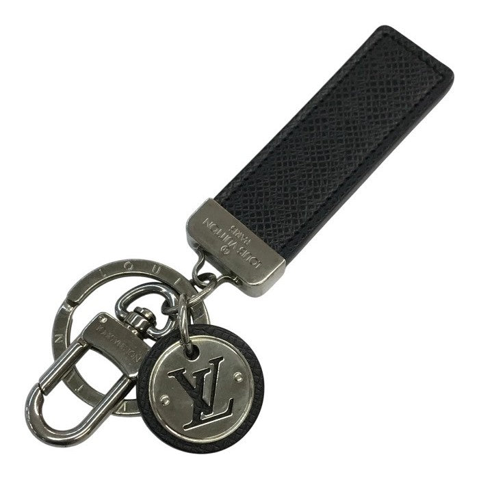 LOUIS VUITTON ルイヴィトン タイガ ポルトクレネオ キーホルダー ユニセックス レザー キーリング チャーム シルバー金具 ブラック M67242 中古 T1