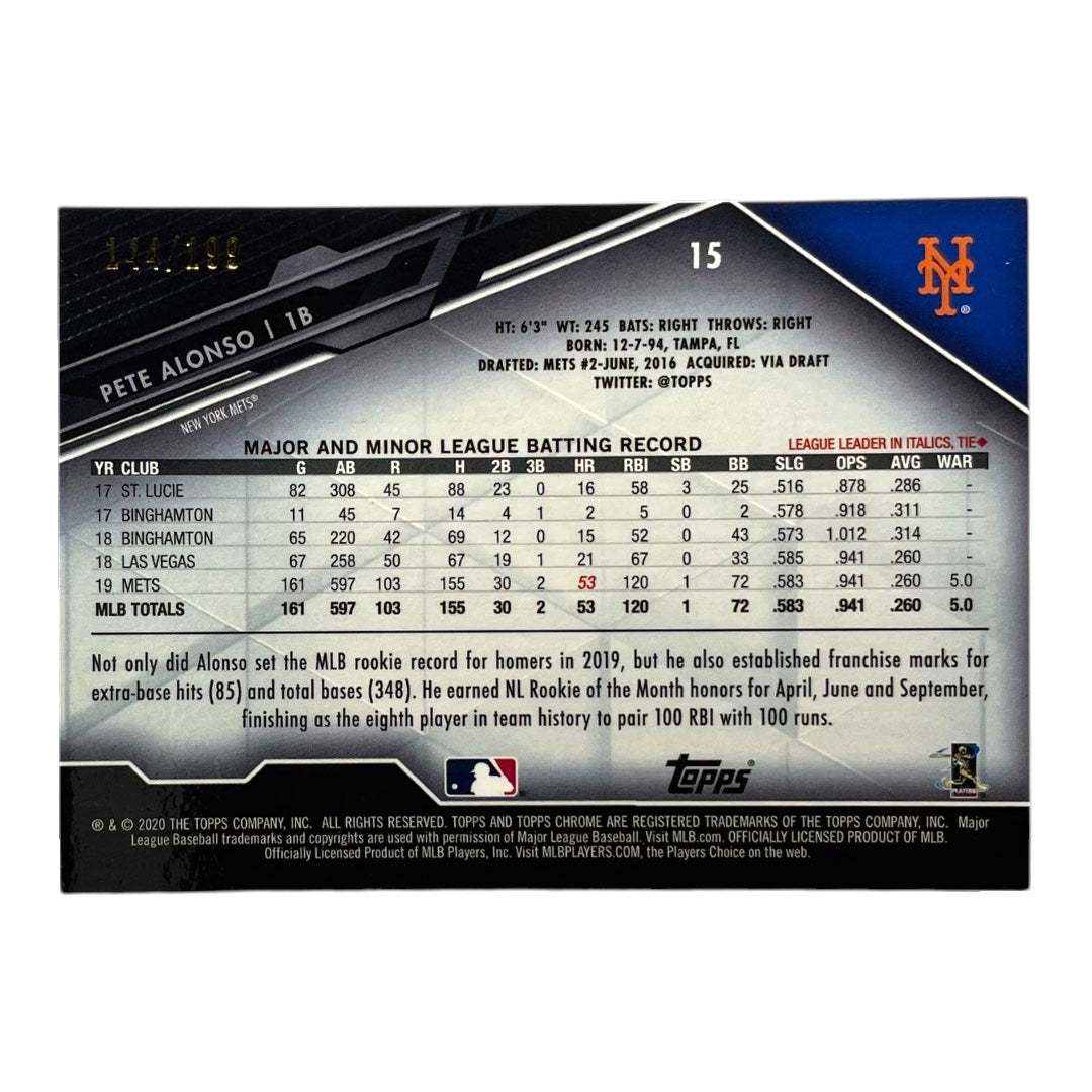 TOPPS MLBカード CHROME PETE ALONSO NEW YORK METS /199 #15 中古 IT2