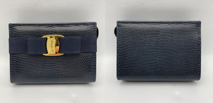 Salvatore Ferragamo フェラガモ ヴァラリボン リザード調 型押しレザー ポーチ 223057 中古 D4