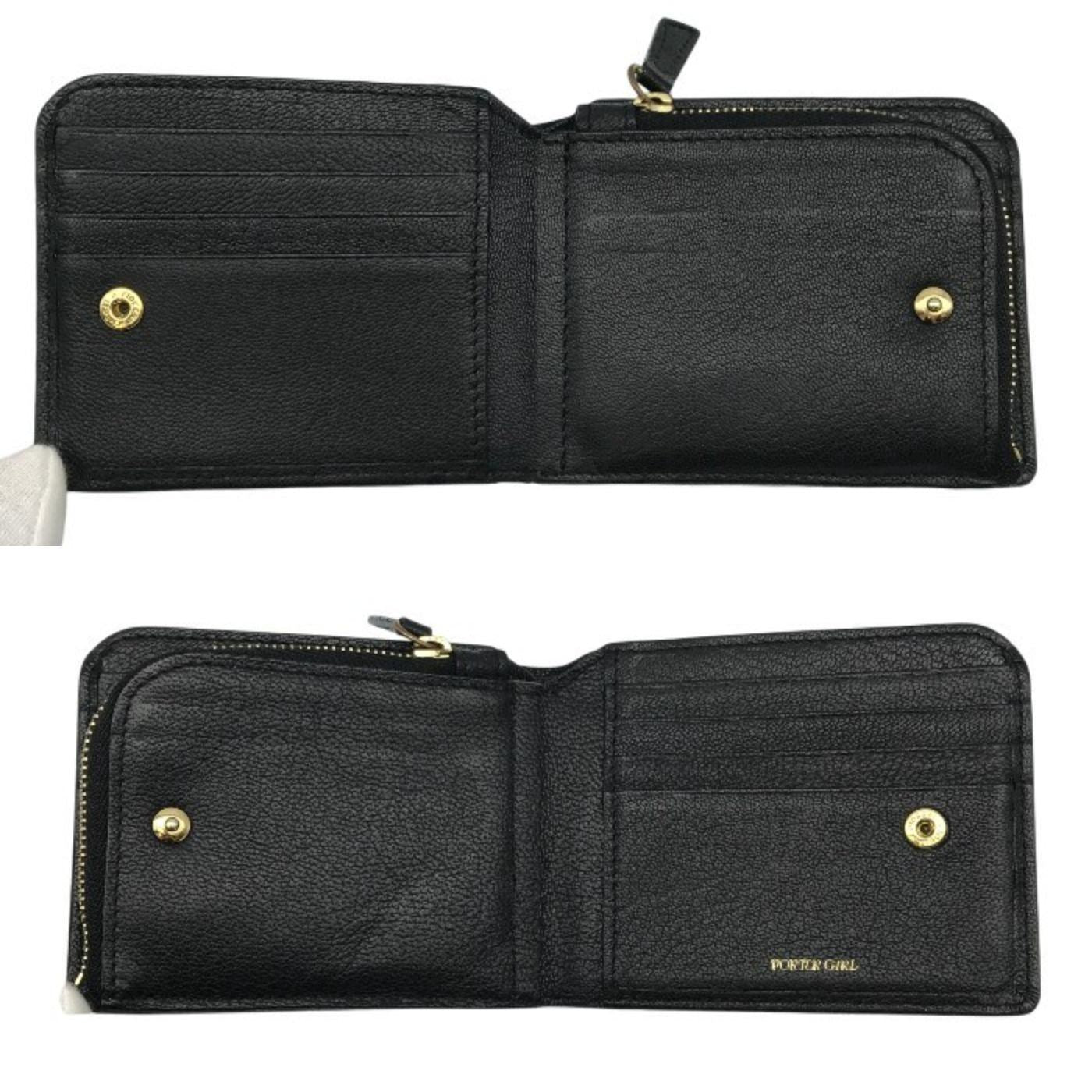 PORTER GIRL GEM ポーターガール 財布 レディース 2つ折り レザー ホック L字ファスナー ブラック 109-03820 中古 T1